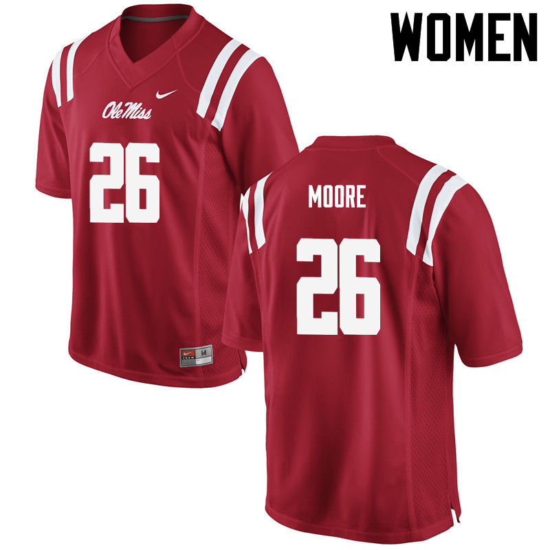 Women Ole Miss Rebels #26 C.J. Moore College Football Jerseys-Red